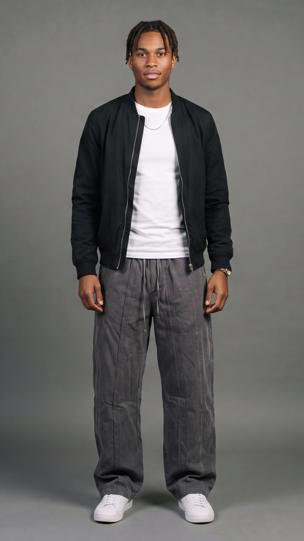 Washed Effect Pleated Trousers - Anthracite Grey