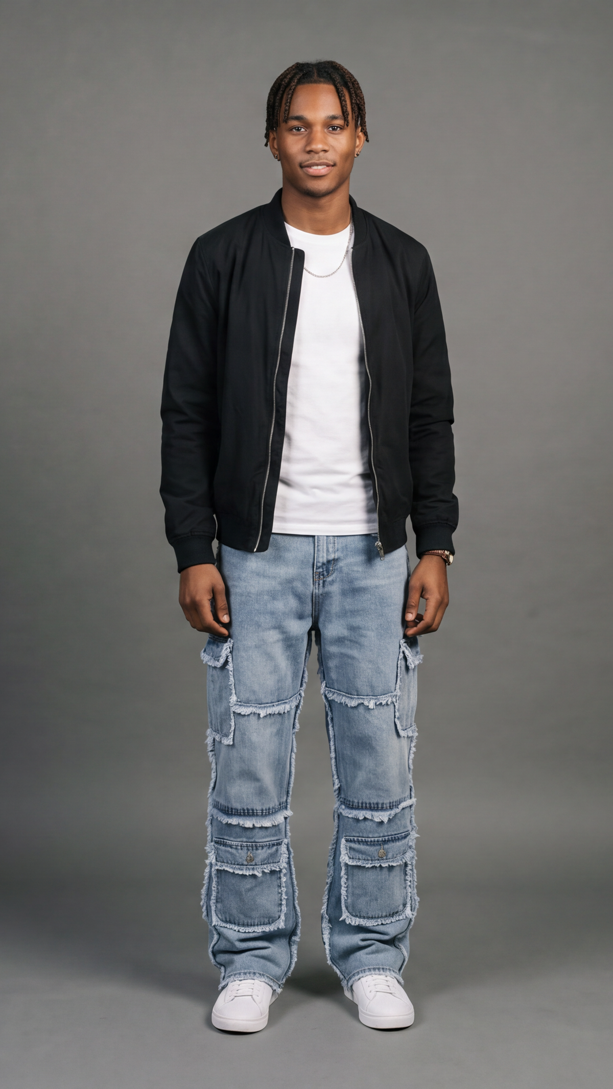 Deconstructed Multi-Pocket Cargo Jeans - Light Blue