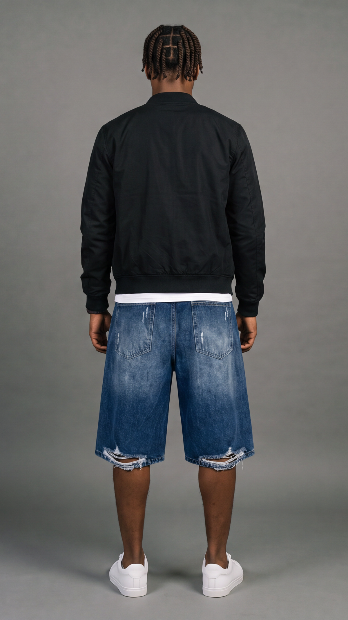 Distressed Denim Shorts - Mid Blue - back view