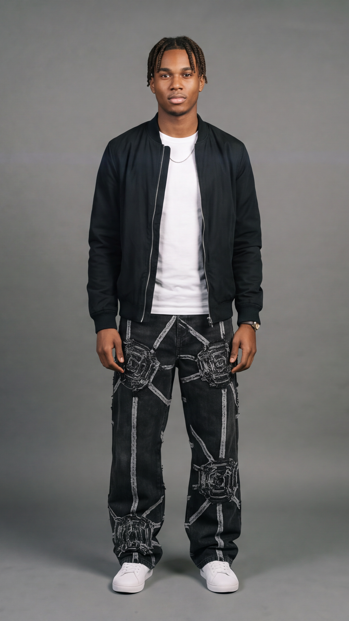 3D Geometric Jeans - Washed Black