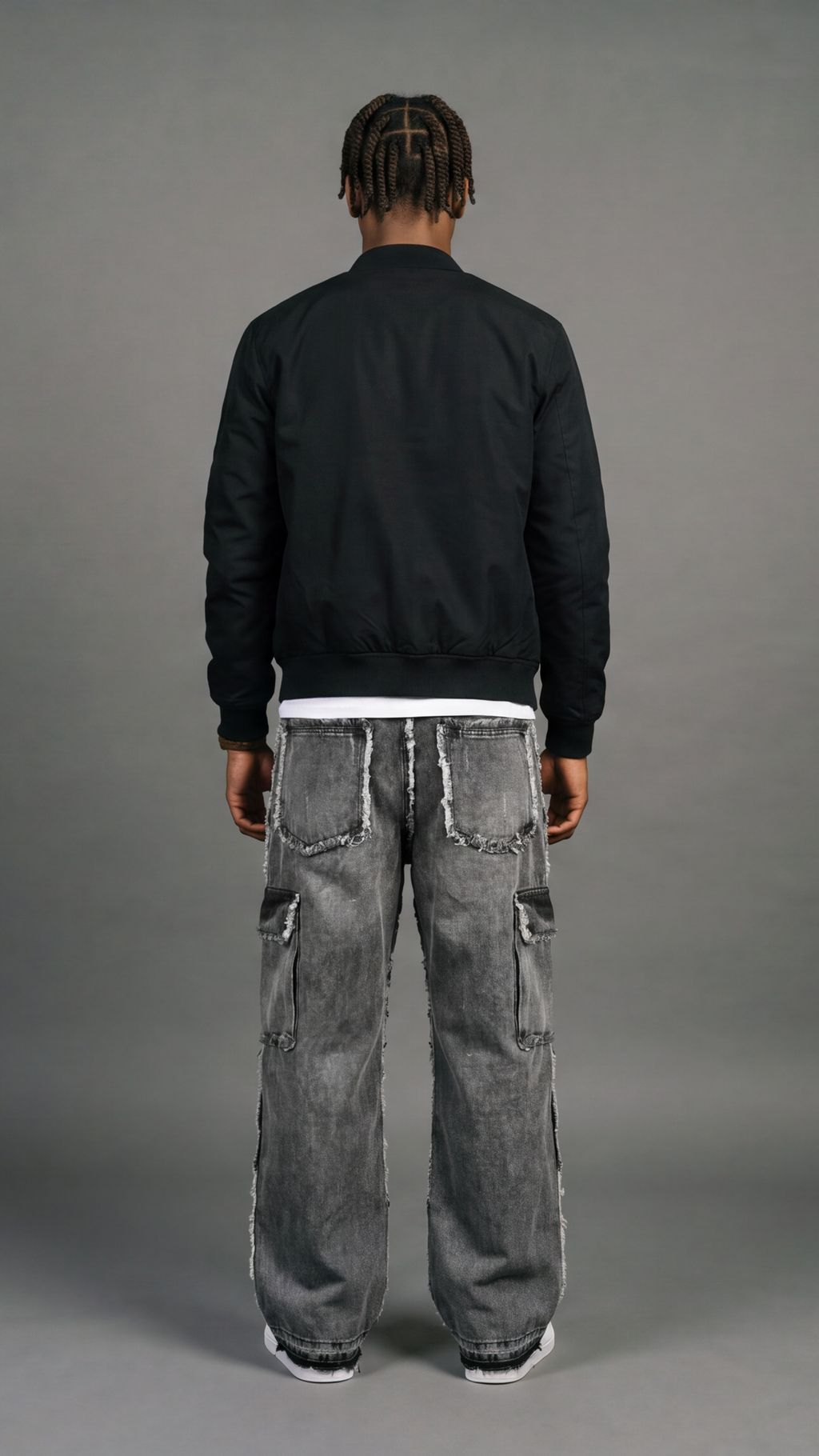 Deconstructed Fringe Cargo Jeans - back