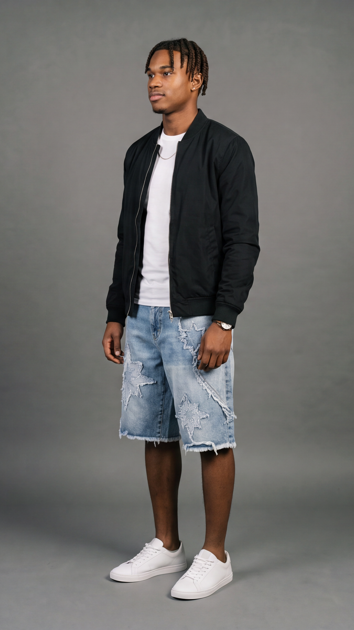 Star Patch Denim Shorts - alternative front view