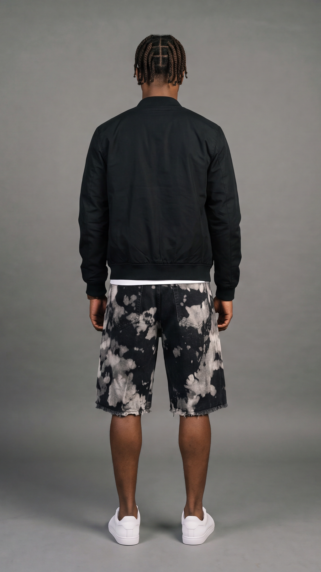 Bleached Tie-Dye Fringe Denim Shorts - back view