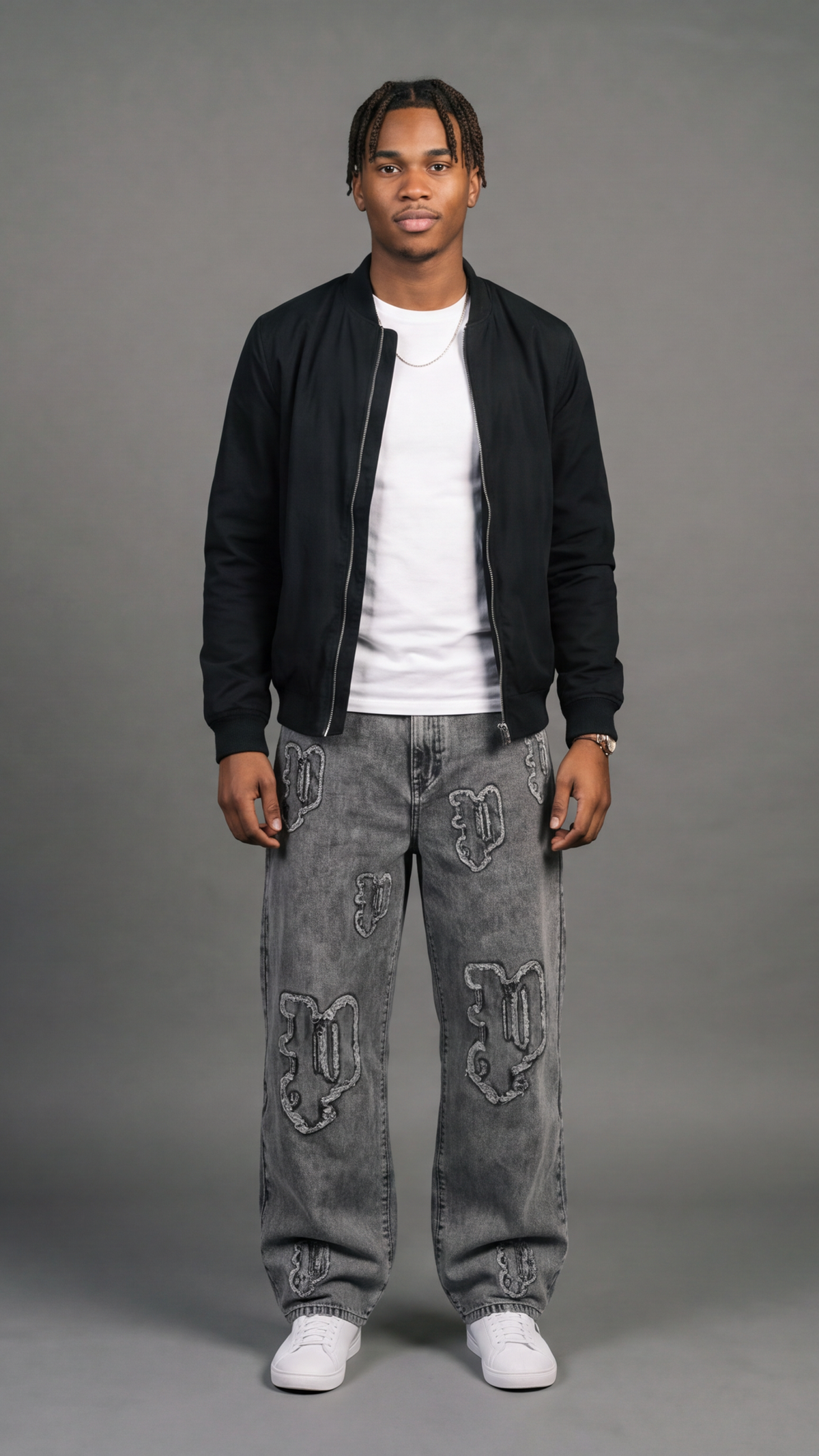 All-Over Logo Patch Jeans - Grey