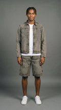 Washed Zip Set with Shorts - Brown