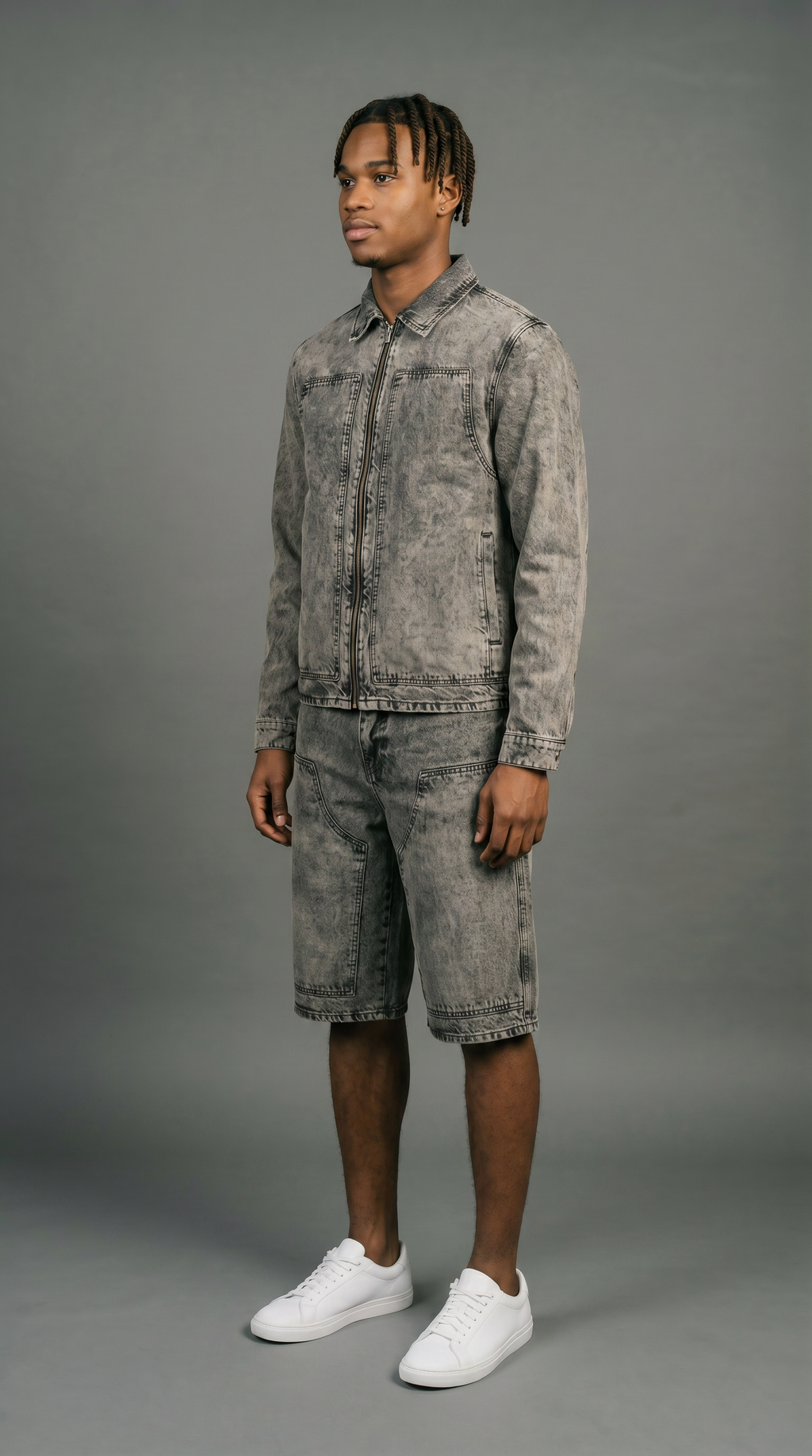 Washed Zip Set with Shorts - side