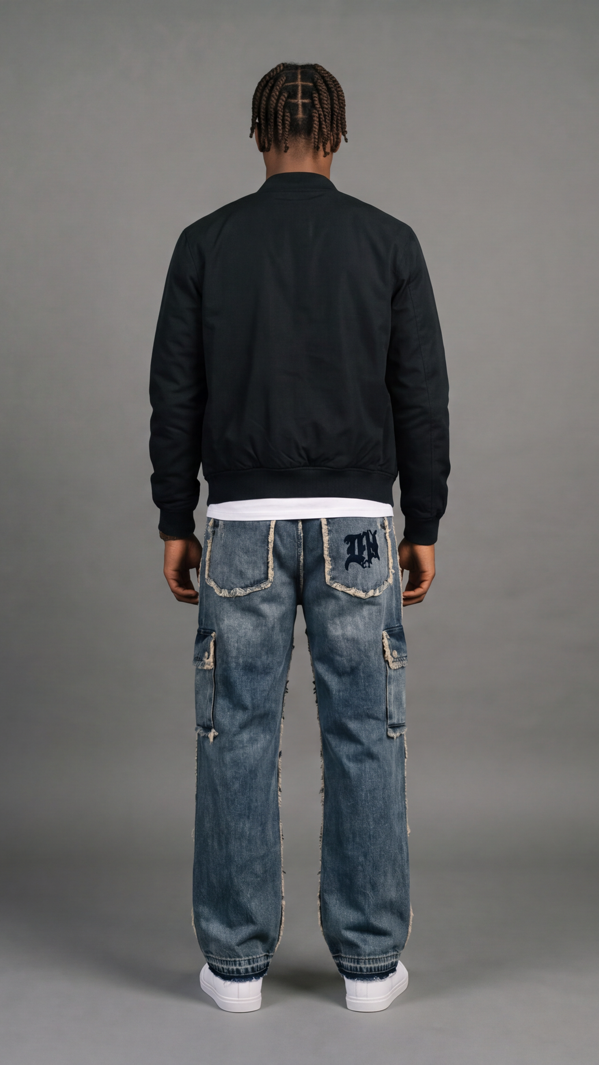 Logo Patch Fringe Cargo Jeans - back