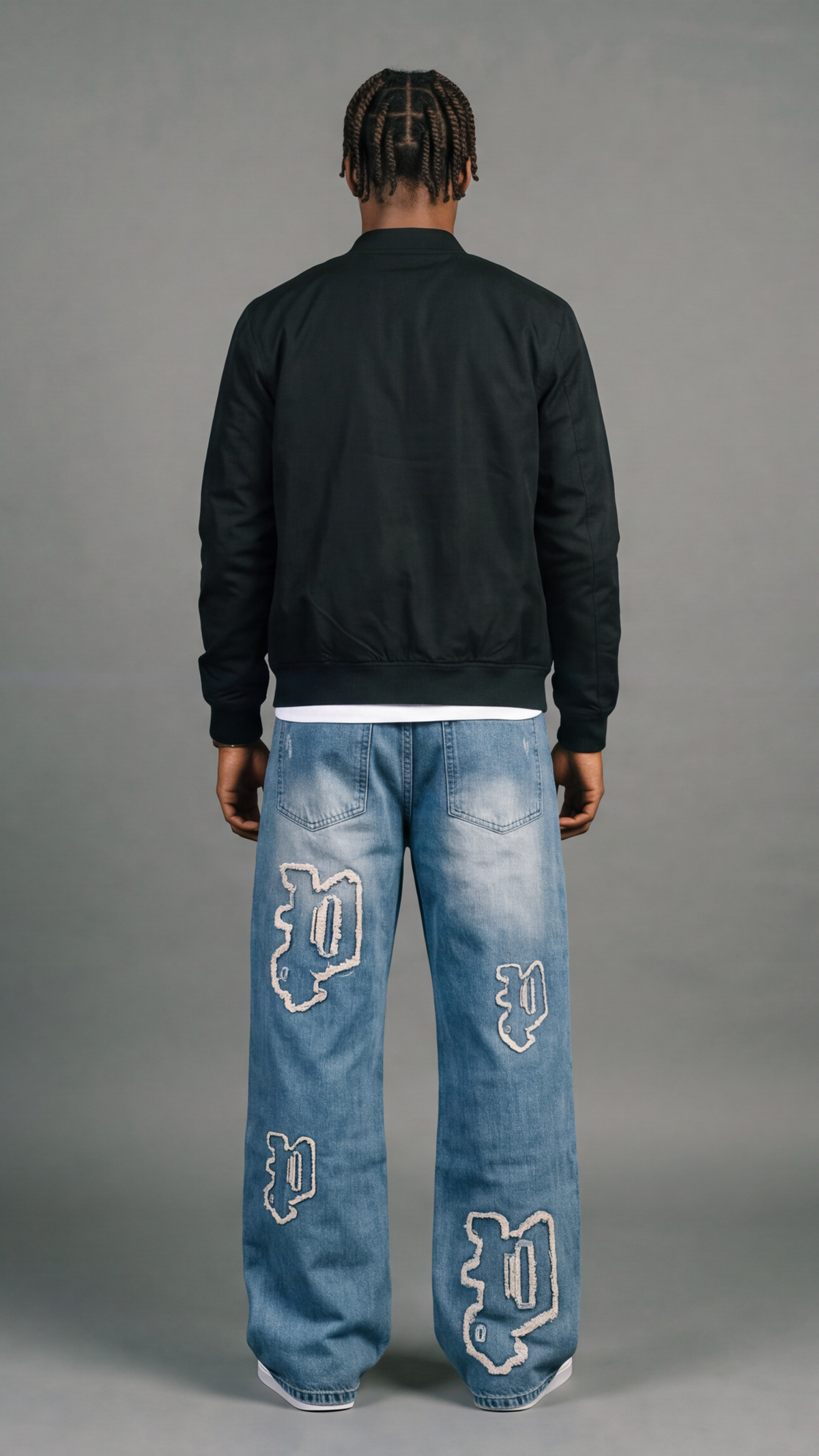 All-Over Logo Patch Fringe Jeans - back