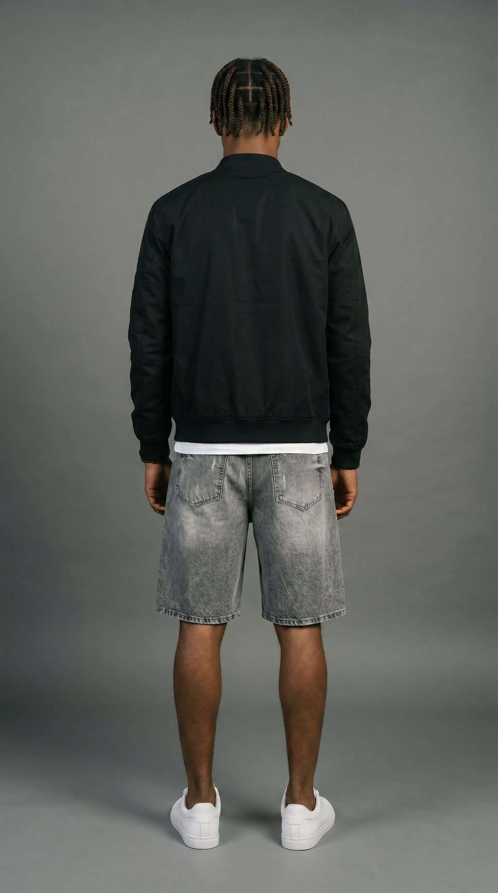 Distressed Denim Shorts - Washed Grey - back view