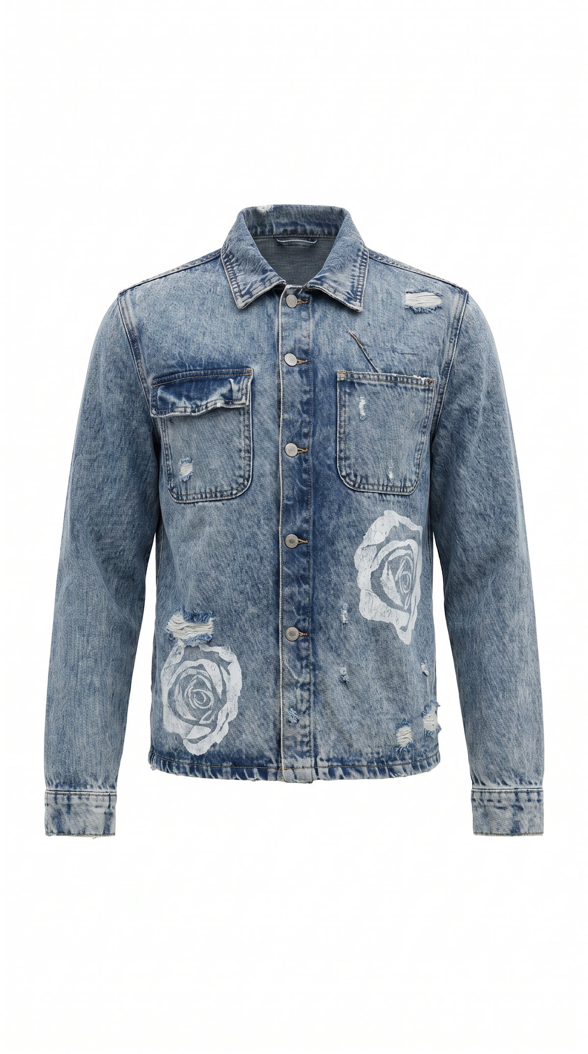 Rose Print Set - rose print denim jacket detail