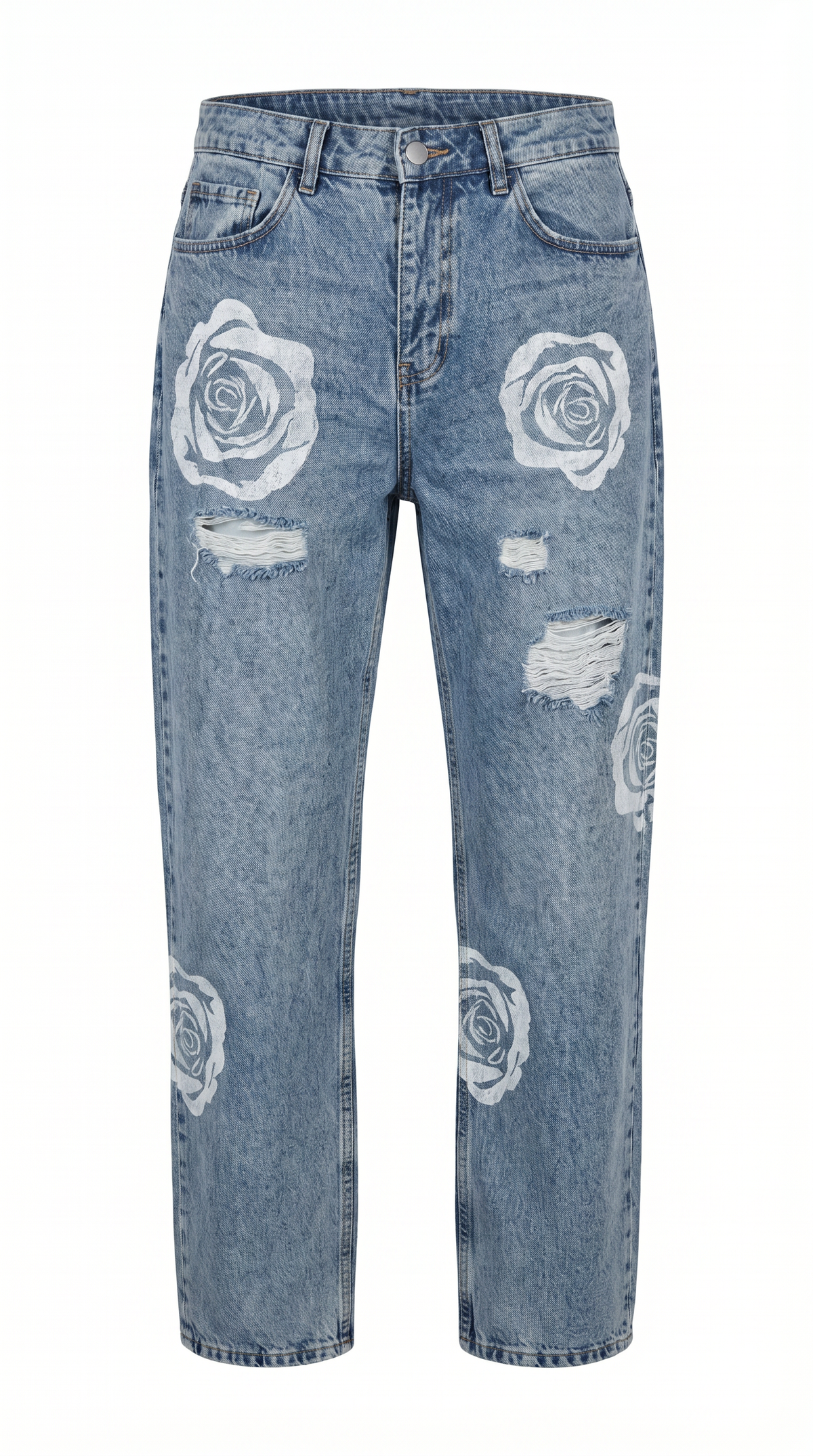 Rose Print Set - distressed jeans detail
